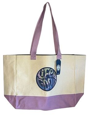 Life Is Good Groovy Tie Dye Large Cotton Canvas Tote Bag in Cream + Lavender XL